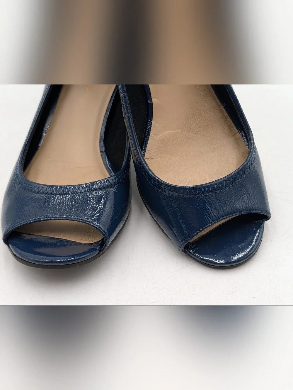 Cole Haan Size 6–6.5 Air Tali Patent Peep Toe Wedge Navy Blue Nike Air Comfort